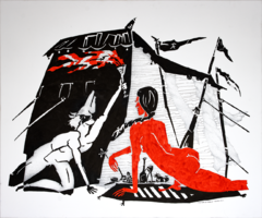 ink,pen on canvas, 10 cm x 120 cm