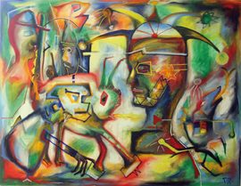 Torsten Russ, "Maskerade", Ölstick auf Leinwand, 140 cm x 180 cm