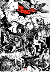 Torsten Russ, "Die Apokalyptischen Reiter", Tusche, Bleistift auf Leinwand, 200 cm x 150 cm