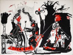 Torsten Russ, "Die Vermählung", Tusche, Bleistift auf Leinwand, 90 cm x 120 cm