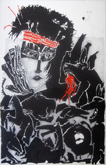 Torsten Russ, "Underdog", Tusche, Bleistift auf Leinwand, 140 cm x 90 cm