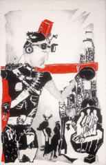 Torsten Russ, "Zeit Gestern", Tusche, Bleistift auf Leinwand, 140 cm x 80 cm