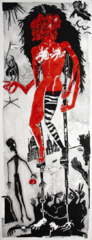 Torsten Russ, "Das Oben und das Unten", Tusche, Bleistift auf Leinwand, 180 cm x 70 cm